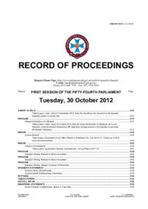 PROOF ISSNRECORD OF PROCEEDINGS Hansard Home Page: http://www.parliament.qld.gov.au/work-of-assembly/hansard E-mail:  Phone: (Fax: (