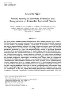 ASTROBIOLOGY Volume 2, Number 2, 2002 © Mary Ann Liebert, Inc. Research Paper Remote Sensing of Planetary Properties and