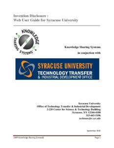 Invention Disclosure : Web User Guide for Syracuse University ____________________________________________________  Knowledge Sharing Systems