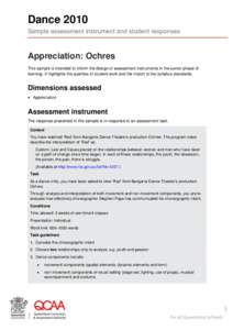 Dance 2010 Sample assessment instrument and student responses: Appreciation - Ochres