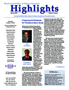 Rhode Island Office of Higher Education  Highlights Spring[removed]Volume 5, Issue 1