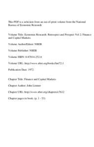 This PDF is a selection from an out-of-print volume from the National Bureau of Economic Research Volume Title: Economic Research: Retrospect and Prospect Vol 2: Finance and Capital Markets Volume Author/Editor: NBER