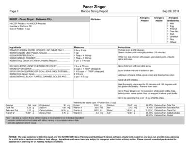 Pacer Zinger Page 1 Recipe Sizing Report[removed]Pacer Zinger : Delaware City