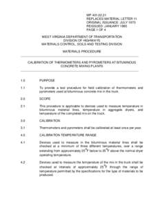 MP[removed]REPLACES MATERIAL LETTER 11 ORIGINAL ISSUANCE: JULY 1970 REISSUED: JANUARY 1995 PAGE 1 OF 4 WEST VIRGINIA DEPARTMENT OF TRANSPORTATION