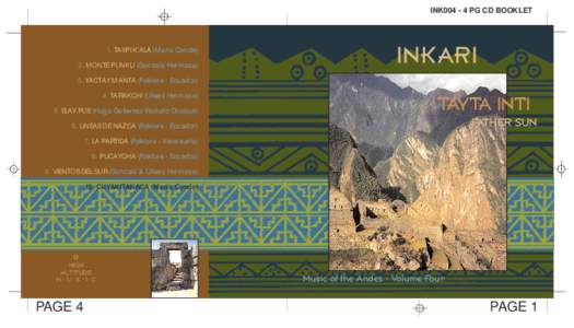 INK004 - 4 PG CD BOOKLET  1. TAYPI K’ALA (Mario Conde) 2. MONTE PUNKU (Gonzalo Hermosa)  INKARI