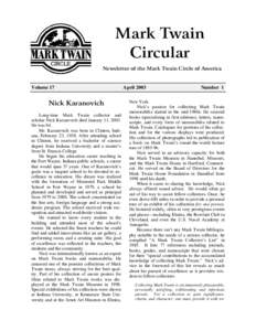 Mark Twain Circular Newsletter of the Mark Twain Circle of America Volume 17