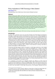 Journal of Rural and Remote Environmental Health 2(2): [removed]Policy Implications of 1080 Toxicology in New Zealand Sean Weaver Ph.D. Environmental Studies, School of Earth Sciences, Victoria University of Welling