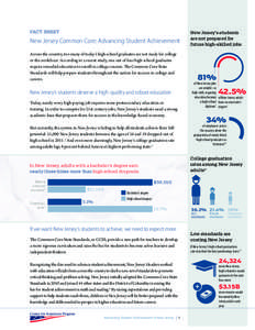 FACT SHEET  New Jersey Common Core: Advancing Student Achievement Across the country, too many of today’s high school graduates are not ready for college or the workforce. According to a recent study, one out of four h