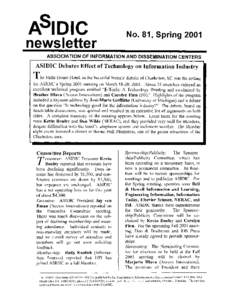 ASIDlC newsletter No. 81, Spring[removed]ASSOCIATION OF INFORMATION AND DISSEMINATION CENTERS