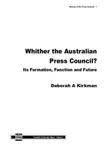 History of the Press Council - 1  Whither the Australian