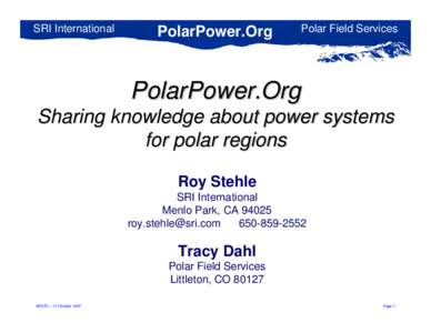 SRI International  PolarPower.Org Polar Field Services