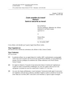 Tribunal de santé et sécurité Occupational Health and Safety au travail Canada Tribunal Canada 275 rue Slater Street, Ottawa (Ontario) K1P 5H9 – Télécopieur : ([removed]_______________________________________