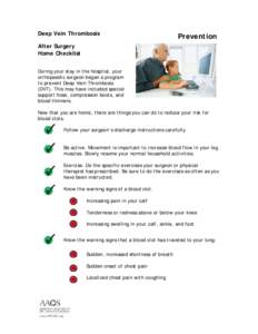 Deep Vein Thrombosis  Prevention After Surgery Home Checklist