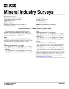 Tungsten in July Through September 2014