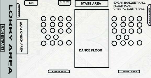 DJ BOOTH  STAGE AREA SAGAN BANQUET HALL FLOOR PLAN