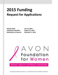 2015 Funding Request for Applications Release Date: Submission Deadline: Notification of Awards: