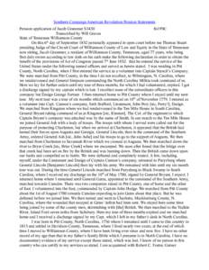 Southern Campaign American Revolution Pension Statements Pension application of Jacob Grammer S3430 fn19NC Transcribed by Will Graves State of Tennessee Williamson County On this 6th day of September 1832 personally appe