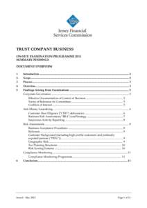 TRUST COMPANY BUSINESS ON-SITE EXAMINATION PROGRAMME 2011 SUMMARY FINDINGS DOCUMENT OVERVIEW 1 2