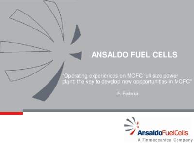 ANSALDO FUEL CELLS “Operating experiences on MCFC full size power plant: the key to develop new oppportunities in MCFC” F. Federici  Session 5: