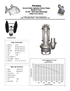Piranha  Severe Duty Agitator Slurry Pump Model P-75-A 75 HP / 6&8 Inch Discharge 380v/415v 50 hz