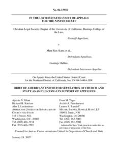 No[removed]IN THE UNITED STATES COURT OF APPEALS FOR THE NINTH CIRCUIT Christian Legal Society Chapter of the University of California, Hastings College of the Law, Plaintiff-Appellant,