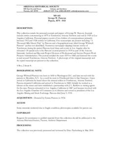 ARIZONA HISTORICAL SOCIETY 949 East Second Street Tucson, AZ[removed]Library and Archives[removed]Fax: ([removed]removed]