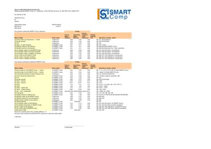 Ceny za velkoobchodní hlasový provoz Službu poskytuje SMART Comp. a.s.; Kubíčkova; PSČ 635 00; Brno; IČ: ; DIČ: CZ25517767 Ke smlouvě ze dne Obchodní jméno: IČ: Adresa: