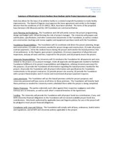 ITEM #[removed]R0112 Attachment #2 Page 1 of 21 Summary of Washington Grizzly Stadium New Stadium Lights Project Agreement and Lease State law allows for the lease of an athletic facility to a related nonprofit foundatio