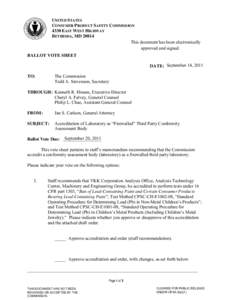 Accreditation of Laboratory as “Firewalled” Third Party Conformity Assessment Body, YKK Corporation Analysis Office, Analysis Technology Center, Machinery and Engineering Group, September 14, 2011