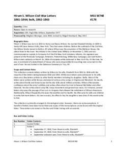 Hiram S. Wilson Civil War Letters[removed]; bulk, [removed]MSS W748 #176