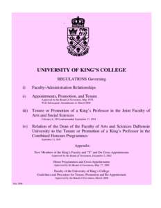 UNIVERSITY OF KING’S COLLEGE REGULATIONS Governing i) Faculty-Administration Relationships