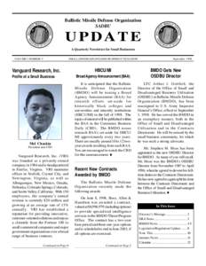 Ballistic Missile Defense Organization SADBU UPDATE A Quarterly Newsletter for Small Businesses VOLUME I NUMBER V