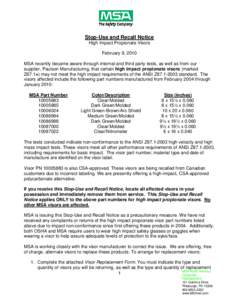 MSHA - Equipment Safety Notice - MSA Stop-use and Recall Notice (February 9, 2010)