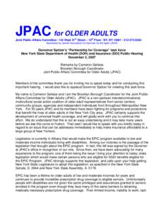 Testimony of Cameron Gelisse - Joint Public Affairs Committee for Older Adults