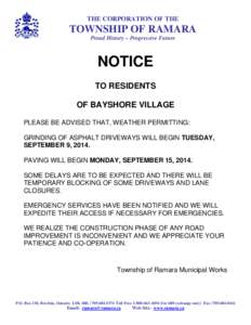 Microsoft Word - Notice to Residents - Bayshore Village - Road Work - Sept. 2014