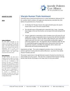 AUGUST 20, 2014  Viacyte Human Trials Imminent JDCA