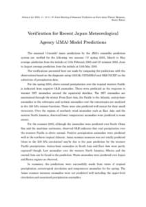 Abstract for ‘[removed], 8th Joint Meeting of Seasonal Prediction on East Asian Winter Monsoon, Seoul, Korea’ Verification for Recent Japan Meteorological Agency (JMA) Model Predictions The seasonal (3-month) m