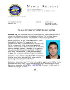 MEDIA  RELEASE STATE OF TENNESSEE TENNESSEE BUREAU OF INVESTIGATION