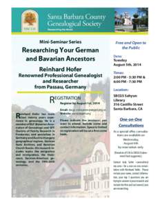 Mini-Seminar Series  Researching Your German and Bavarian Ancestors Reinhard Hofer