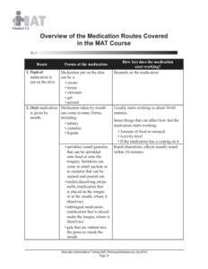 Handout 3.3  Overview of the Medication Routes Covered in the MAT Course Route