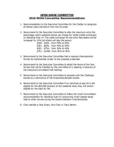 OPEN SHOW COMMITTEE 2016 NCHA Convention Recommendations 1. Recommendation to the Executive Committee for the Chatter to recognize all twelve class champions from the 26 areas. 2. Recommend to the Executive Committee to 