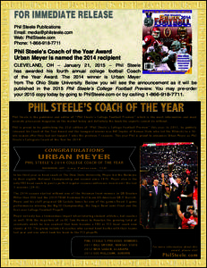 FOR IMMEDIATE RELEASE Phil Steele Publications					 Email: [removed] Web: PhilSteele.com Phone: [removed]
