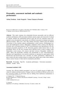 Instr Sci:975–987 DOIs11251Personality, assessment methods and academic performance Adrian Furnham • Sarah Nuygards • Tomas Chamorro-Premuzic