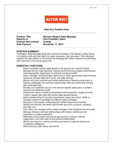 Page 1 of 2  Alter Eco Position Post Position Title: Reports to: Exempt/ Non-exempt: