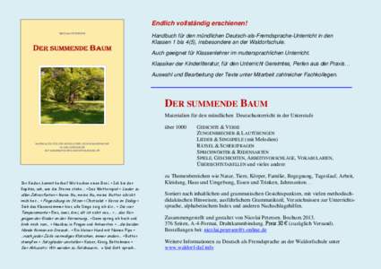 Endlich vollständig erschienen! NICOLAI PETERSEN Handbuch für den mündlichen Deutsch-als-Fremdsprache-Unterricht in den Klassen 1 bis 4(5), insbesondere an der Waldorfschule. Auch geeignet für Klassenlehrer im mutter