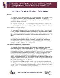 National CLAS Standards: Fact Sheet, National STandards Fact Sheet