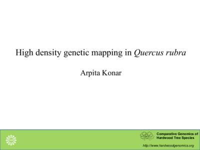 High density genetic mapping in Quercus rubra Arpita Konar Comparative Genomics of Hardwood Tree Species http://www.hardwoodgenomics.org