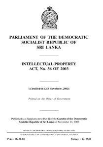 PARLIAMENT OF THE DEMOCRATIC SOCIALIST REPUBLIC OF SRI LANKA