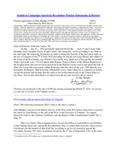 Southern Campaign American Revolution Pension Statements & Rosters Pension application of John Murphy S13998 Transcribed by Will Graves f10VA[removed]