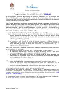 RE  DIREZIONE RELAZIONI ISTITUZIONALI “Legge annuale per il mercato e la concorrenza” (ACIl provvedimento, approvato dal Consiglio dei Ministri il 20 febbraio 2015, e presentato alla